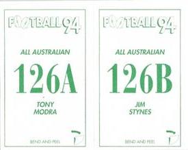 1994 Select AFL Stickers #126 Tony Modra / Jim Stynes Back